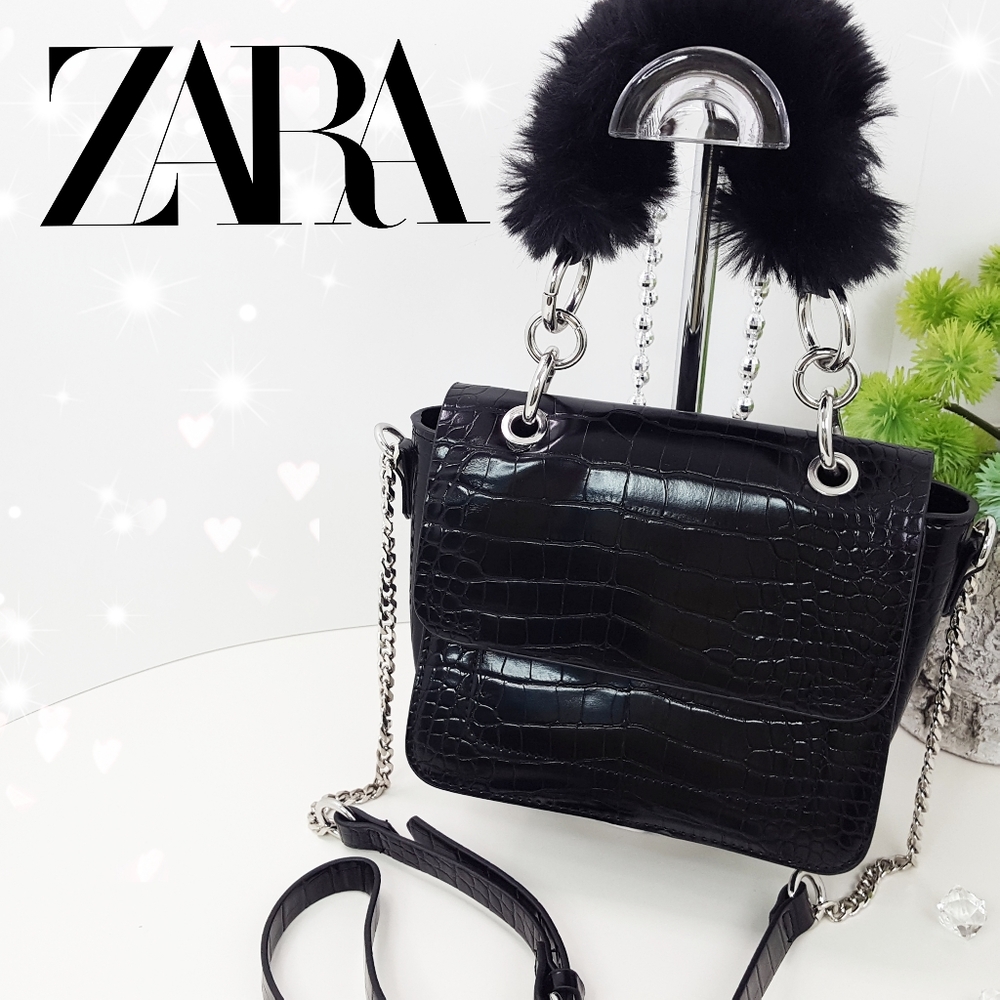 ZARA❤Mini Crossbody Bag/Handbag|Croc Faux Leather Fur Handle